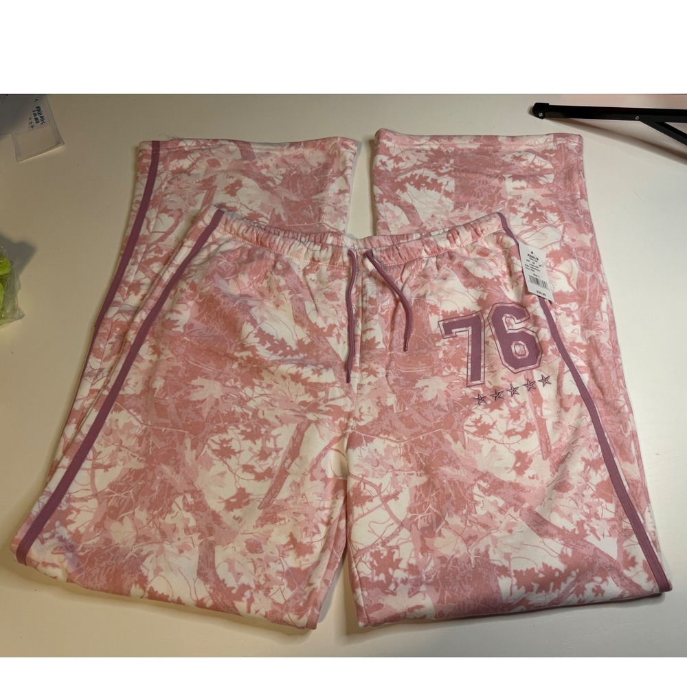 Hybrid Apparel Girls Pink Camo Sweatpants 76 Graphic Joggers Size L NWT J5434JR